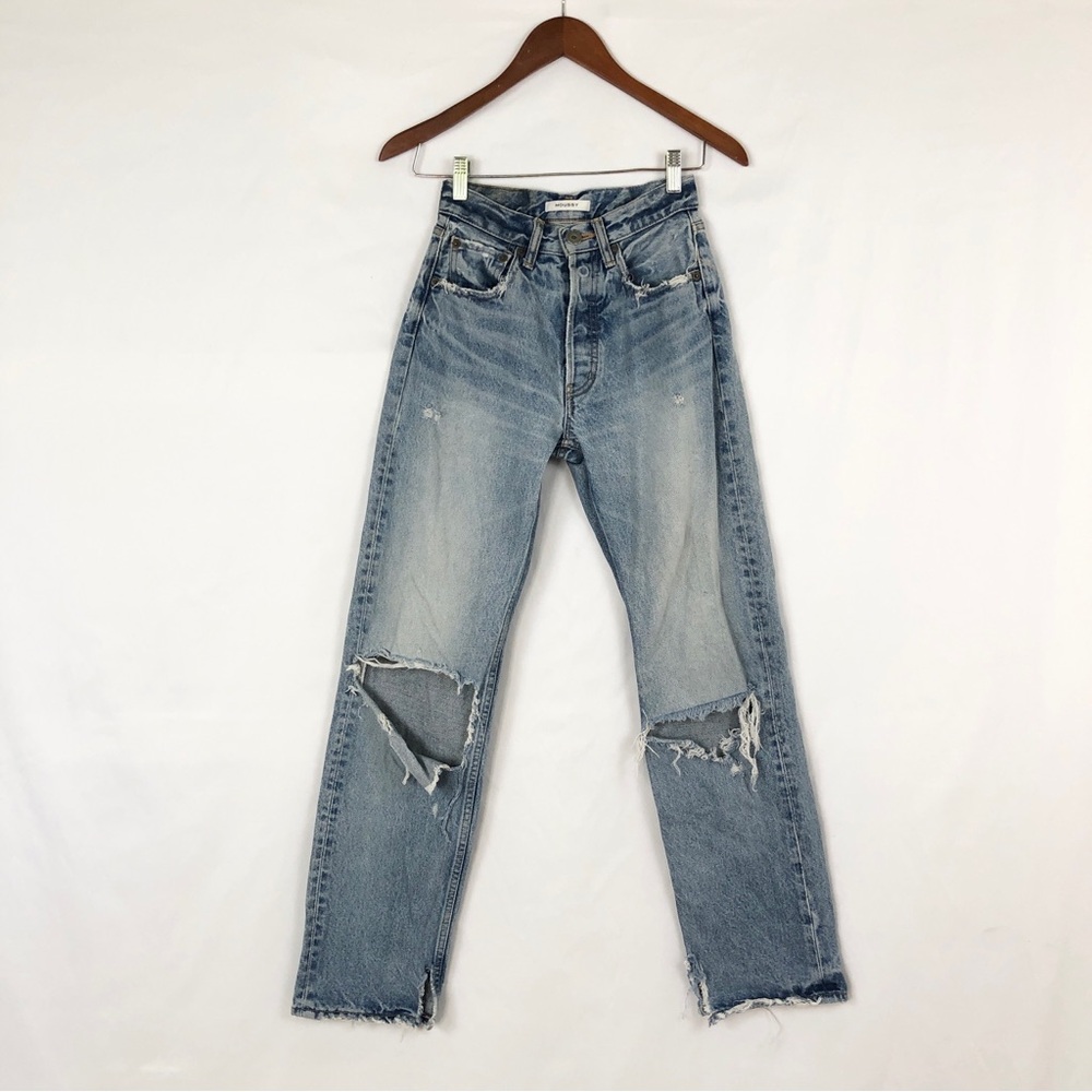 Moussy Straight Leg Distress Jean Size 24 Light Wash‎ High Waist Japan